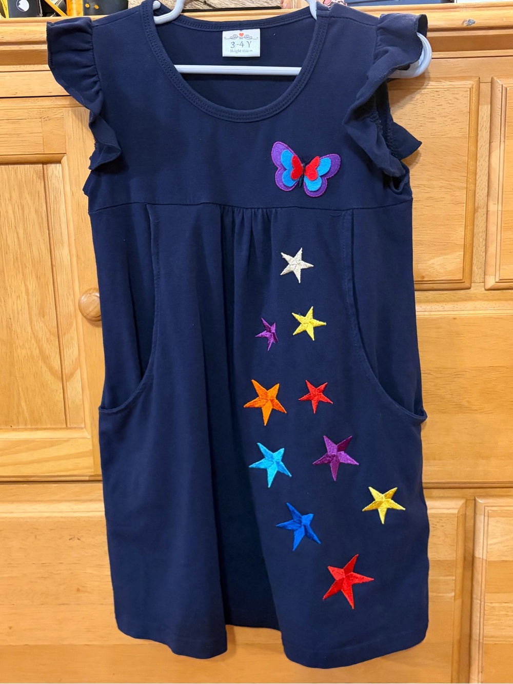 Vikita Blue Ruffled Dress w/Appliquéd Butterfly & Embroidered Star 3-4 Years